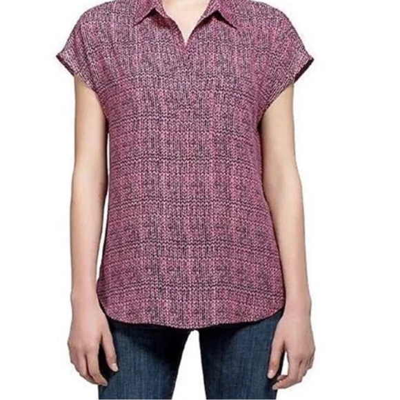 Pleione V Neck Collared Top Cap Sleeves Pink and Navy. Sz XXL plus size casual - Picture 1 of 11